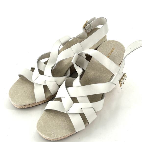 NWOT Cole Haan Crystal Leather Espadrilles Sandals 9 White Wedge Women’s - Picture 6 of 8